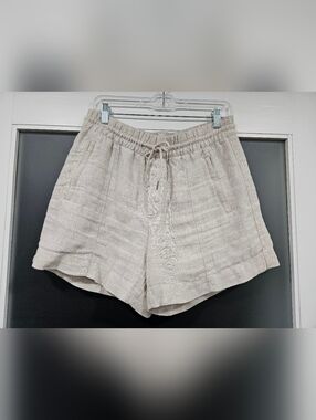 Athleta High-Waist Linen-Blend Drawstring Shorts - Beige